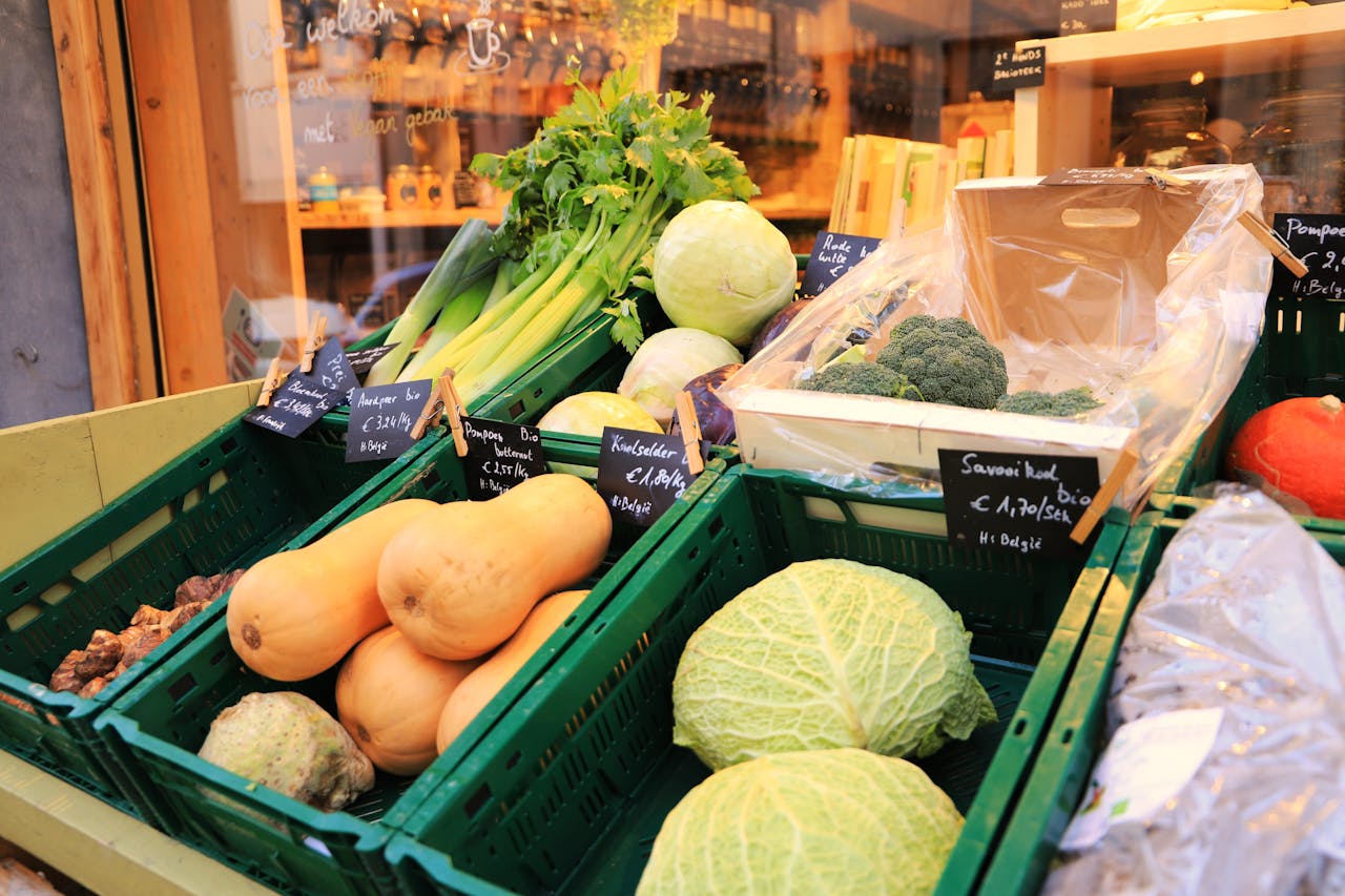 about-01 Vibrant fresh vegetables on display at a local market in Antwerp, Belgium.